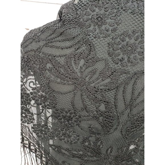 INC International Concepts Black Lace Fringe Floral Evening Shawl Wrap - Picture 7 of 8